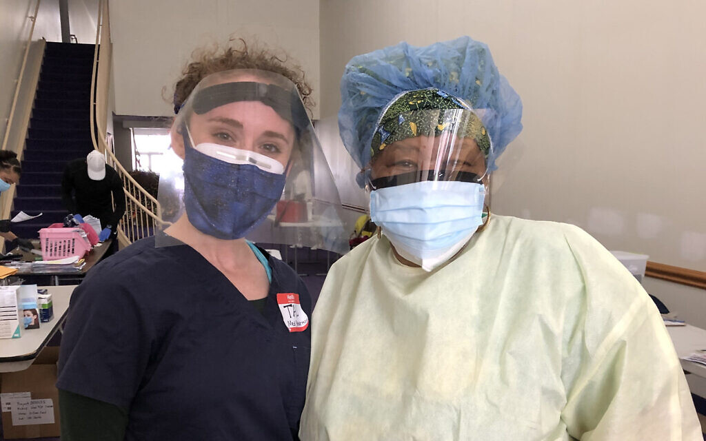 Medical student Tal Lee, left, and nurse Michele Morton are working with the Black Doctors COVID-19 Consortium to provide free coronavirus testing. (Courtesy of Lee/ via JTA) Medical student Tal Lee, left, and nurse Michele Morton are working with the Black Doctors COVID-19 Consortium to provide free coronavirus testing. (Courtesy of Lee/ via JTA)