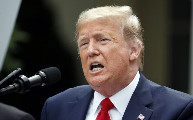 US President Donald Trump speaks in the Rose Garden of the White House, on May 29, 2020 (AP Photo/Alex Brandon) US President Donald Trump speaks in the Rose Garden of the White House, on May 29, 2020 (AP Photo/Alex Brandon)