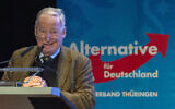 AfD Federal Chairman Alexander Gauland delivers a speech during the official beginning of the far-right Alternative fuer Deutschland (AfD) state election campaign in Arnstadt, Germany, on September 18, 2019. (AP Photo/Jens Meyer)