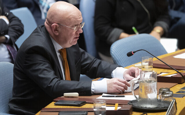 Russian Ambassador to the United Nations Vassily Nebenzia speaks during a Security Council meeting on the situation in Syria, Thursday, Oct. 24, 2019 at United Nations headquarters. (AP/Mary Altaffer) Russian Ambassador to the United Nations Vassily Nebenzia speaks during a Security Council meeting on the situation in Syria, Thursday, Oct. 24, 2019 at United Nations headquarters. (AP/Mary Altaffer)