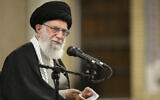 In this picture released by the official website of the office of the Iranian supreme leader, Supreme Leader Ayatollah Ali Khamenei speaks to a group of residents of the city of Qom, in Tehran, Iran, January 8, 2020. (Office of the Iranian Supreme Leader via AP)
