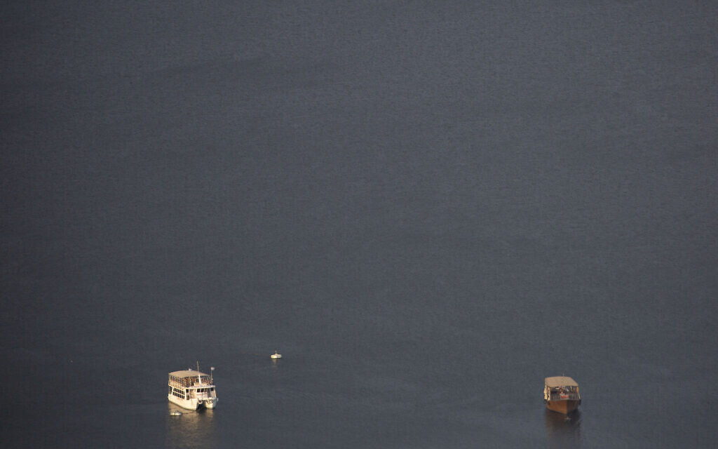 This April 25, 2020 photo shows empty tourist boats in the Sea of Galilee, locally known as Lake Kinneret  (AP Photo/Ariel Schalit)