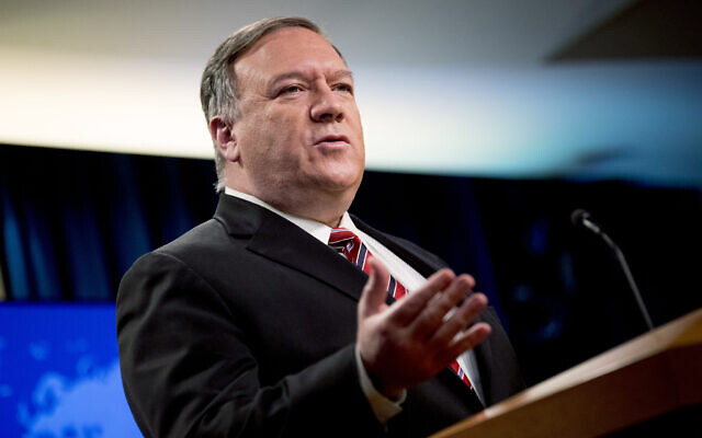 US Secretary of State Mike Pompeo at a news conference at the State Department in Washington, April 29, 2020. (AP Photo/Andrew Harnik, File) US Secretary of State Mike Pompeo at a news conference at the State Department in Washington, April 29, 2020. (AP Photo/Andrew Harnik, File)