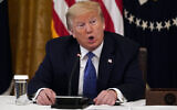 US President Donald Trump speaks during a Cabinet Meeting in the East Room of the White House, in Washington, May 19, 2020. (Evan Vucci/AP)