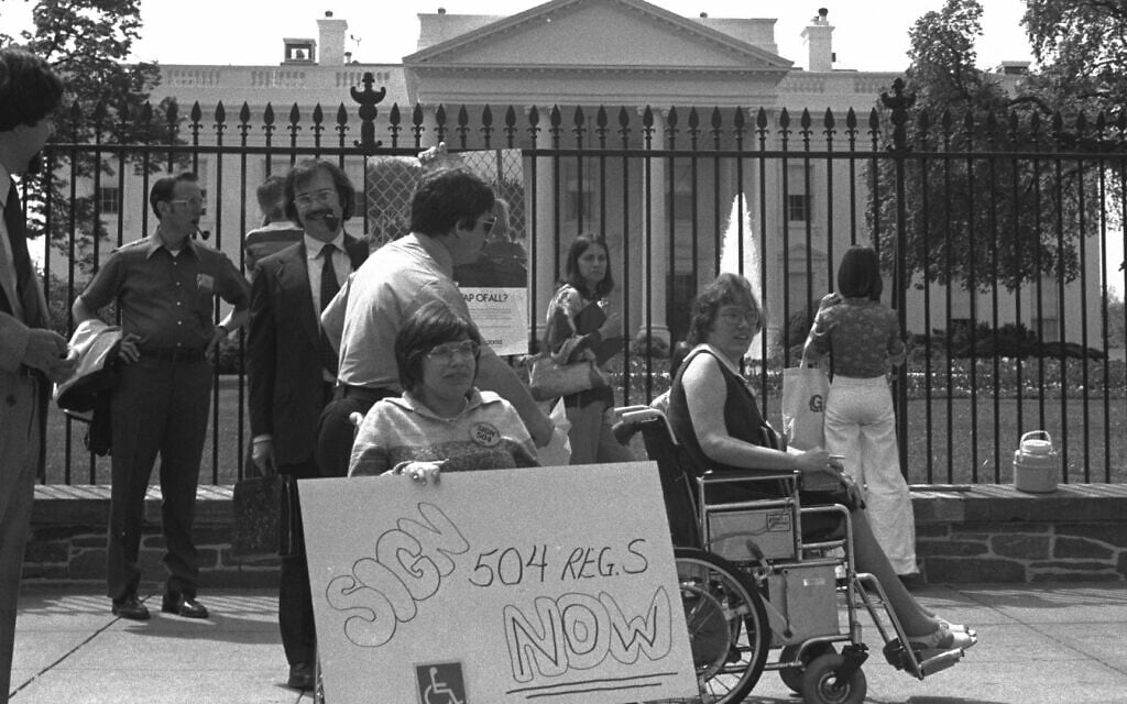 Judith Heumann at a 504 protest in front of The White House (Netflix)