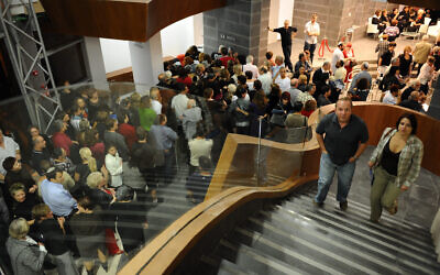 Illustrative: Visitors at the official opening of the auditorium in the West Bank settlement of Ariel, November 8, 2010. (Gili Yaari/Flash90)