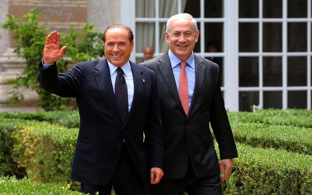 File: Benjamin Netanyahu, right, meets with then-Italian Prime Minister Silvio Berlusconi in Rome on June 13, 2011. (Amos Ben Gershom / GPO/FLASH90) File: Benjamin Netanyahu, right, meets with then-Italian Prime Minister Silvio Berlusconi in Rome on June 13, 2011. (Amos Ben Gershom / GPO/FLASH90)