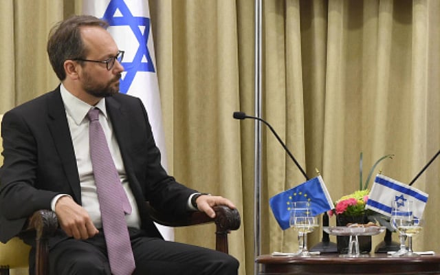 EU ambassador to Israel Emanuele Giaufret at the president's residence in Jerusalem on October 23, 2017. (Mark Neyman/GPO) EU ambassador to Israel Emanuele Giaufret at the president's residence in Jerusalem on October 23, 2017. (Mark Neyman/GPO)