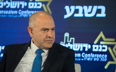 Shmuel Abuav of the Education Ministry speaks at the 16th annual Jerusalem Conference of the 'Besheva' group, on February 11, 2019 (Noam Revkin Fenton/Flash90)