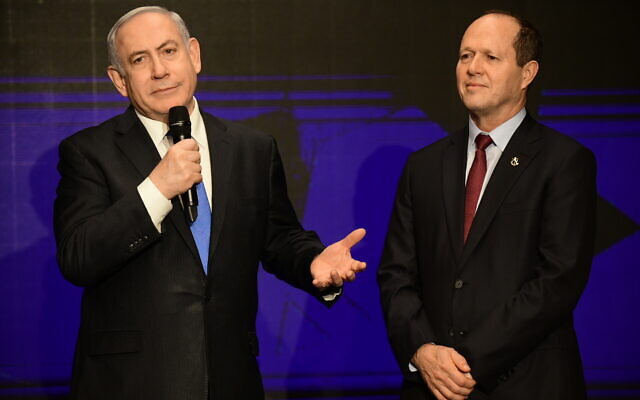 Prime Minister Benjamin Netanyahu and Likud MK Nir Barkat (R) at a campaign event in Tel Aviv on February 16, 2020. (Tomer Neuberg/Flash90) Prime Minister Benjamin Netanyahu and Likud MK Nir Barkat (R) at a campaign event in Tel Aviv on February 16, 2020. (Tomer Neuberg/Flash90)