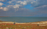 Israelis enjoy the blooming of flowers in the Dead Sea, February 20, 2020. (Yaakov Lederman/Flash90)