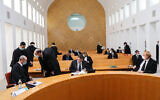 Attorneys at the Supreme Court for a hearing on petitions against the proposed government, at the Supreme Court in Jerusalem on May 3, 2020. (Yossi Zamir/Pool)