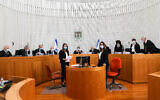 High Court justices at a court session on petitions filed against the proposed government in Jerusalem on May 3, 2020. (Yossi Zamir/POOL)