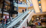 Shoppers at the usually packed Malha Mall in Jerusalem after it reopened May 7, 2020. (Yonatan Sindel/Flash90)