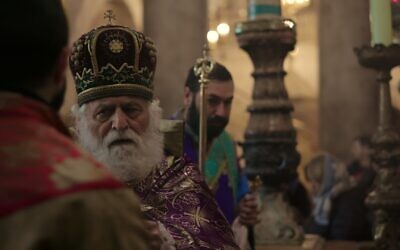 Fr. Samuel Aghoyan of the Armenian Apostolic Church at the Church of the Holy Sepulchre (David Stragmeister)