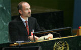 Sven Jurgenson, then deputy foreign minister of Estonia, addresses the 61st session of the United Nations General Assembly at UN headquarters, September 26, 2006. (AP/Ed Betz)