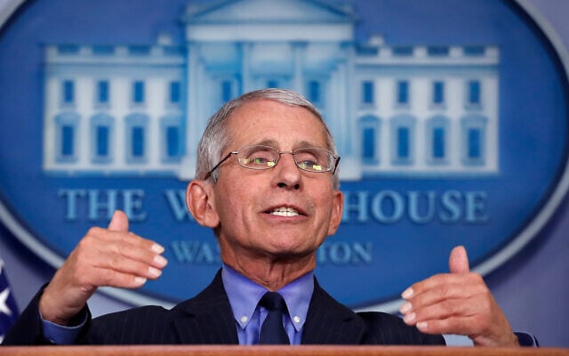 Dr. Anthony Fauci, director of the National Institute of Allergy and Infectious Diseases, speaks about the coronavirus in the White House, April 17, 2020. (AP/Alex Brandon) Dr. Anthony Fauci, director of the National Institute of Allergy and Infectious Diseases, speaks about the coronavirus in the White House, April 17, 2020. (AP/Alex Brandon)