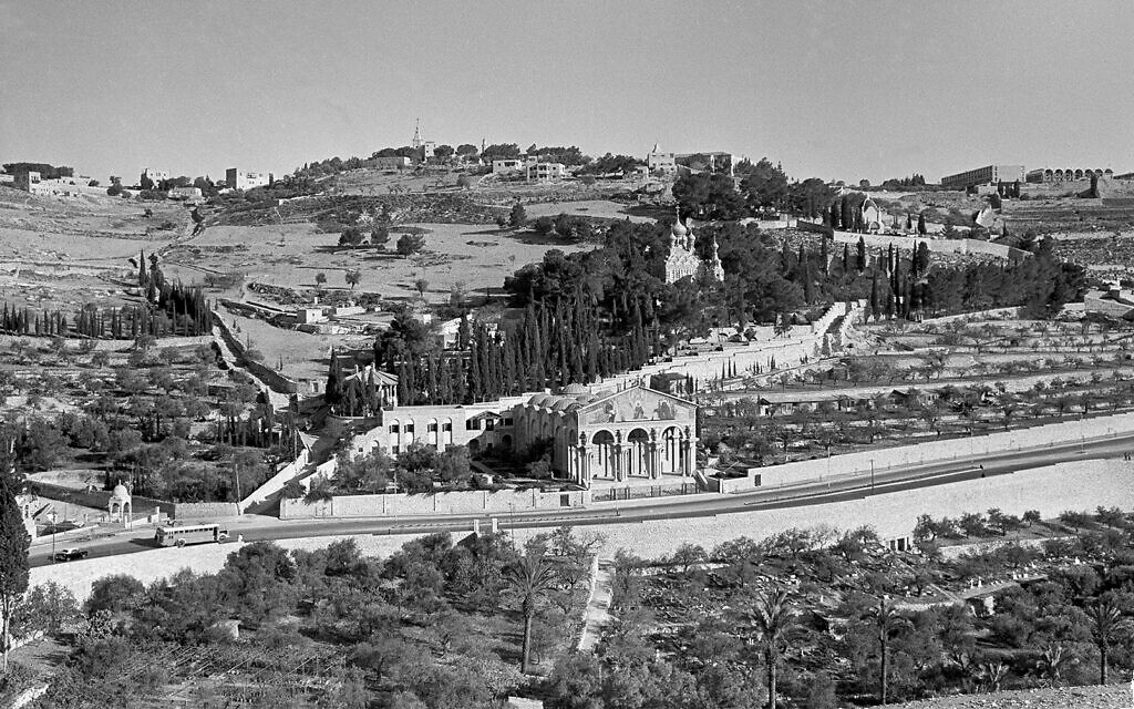 Gethsemane in Jerusalem, center, with the Mount of Olives on the left, December 20, 1963. (AP/Jim Pringle)