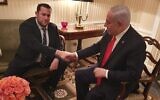 Samaria Regional Council chairman Yossi Dagan (L) meets with Prime Minister Benjamin Netanyahu in the Blair House in Washington, DC on January 27, 2020. (Samaria Regional Council)