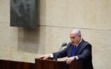 Prime Minsiter Benjamin Netanyahu addressing the Knesset, May 17, 2020. (Knesset/Adina Veldman)