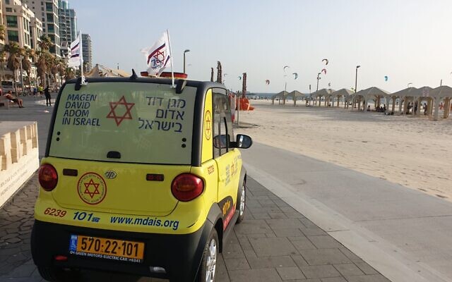 A Magen David Adom ambulance in Tel Aviv, on May 17, 2020. (Magen David Adom) A Magen David Adom ambulance in Tel Aviv, on May 17, 2020. (Magen David Adom)