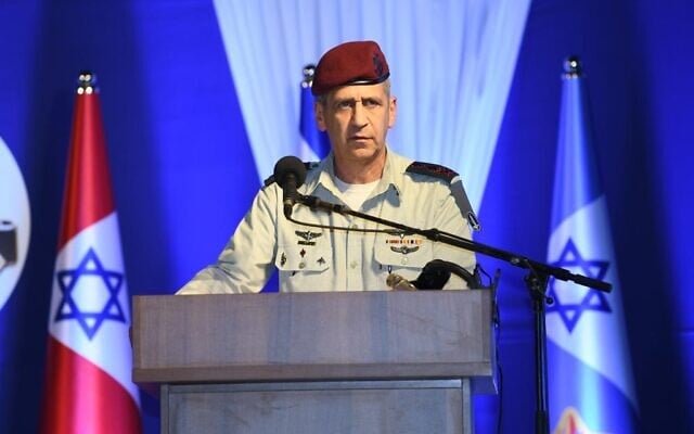 IDF Chief of Staff Aviv Kohavi speaks at a Home Front Command ceremony on May 19, 2020. (Israel Defense Forces) IDF Chief of Staff Aviv Kohavi speaks at a Home Front Command ceremony on May 19, 2020. (Israel Defense Forces)