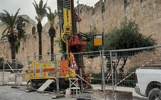 Experimental drilling for a railway station at Jerusalem's Old City, May 9, 2020. (Emek Shaveh) Experimental drilling for a railway station at Jerusalem's Old City, May 9, 2020. (Emek Shaveh)