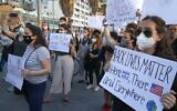 Demonstrators attend a gathering in support of US protesters over the death of George Floyd and against police violence on June 2, 2020, in Tel Aviv. (Photo by JACK GUEZ / AFP)