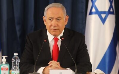 Prime Minister Benjamin Netanyahu chairs the weekly cabinet meeting in Jerusalem on June 7, 2020. (Menahem KAHANA / AFP)