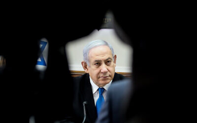 Prime Minister Benjamin Netanyahu leads the weekly cabinet meeting, at the Prime Minister's Office in Jerusalem, on December 1, 2019. (Marc Israel Sellem/Pool via JTA)