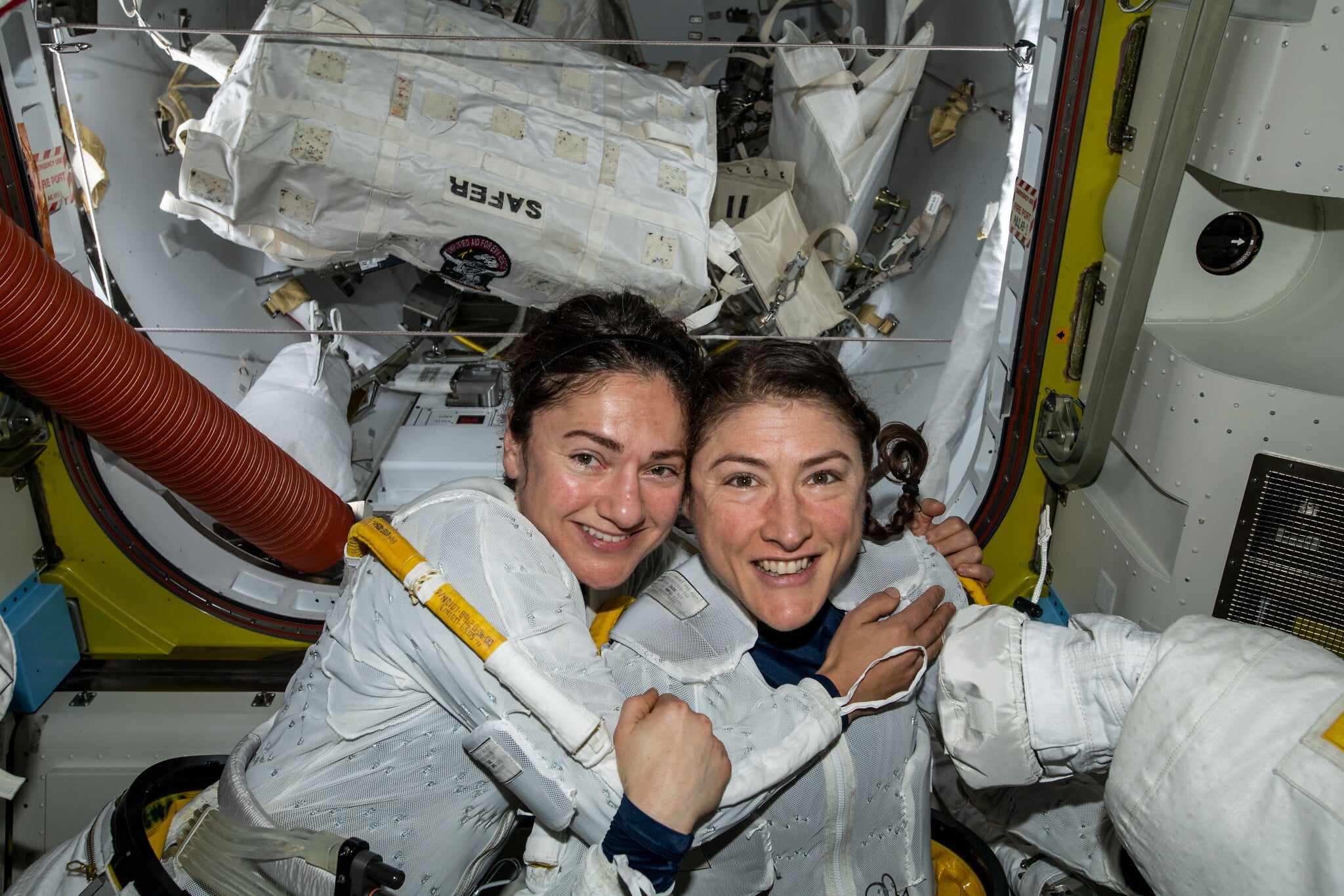 NASA astronauts Jessica Meir (left) and Christina Koch on the International Space Station after completing the first all-female space walk on October 18, 2019. (NASA) NASA astronauts Jessica Meir (left) and Christina Koch on the International Space Station after completing the first all-female space walk on October 18, 2019. (NASA)