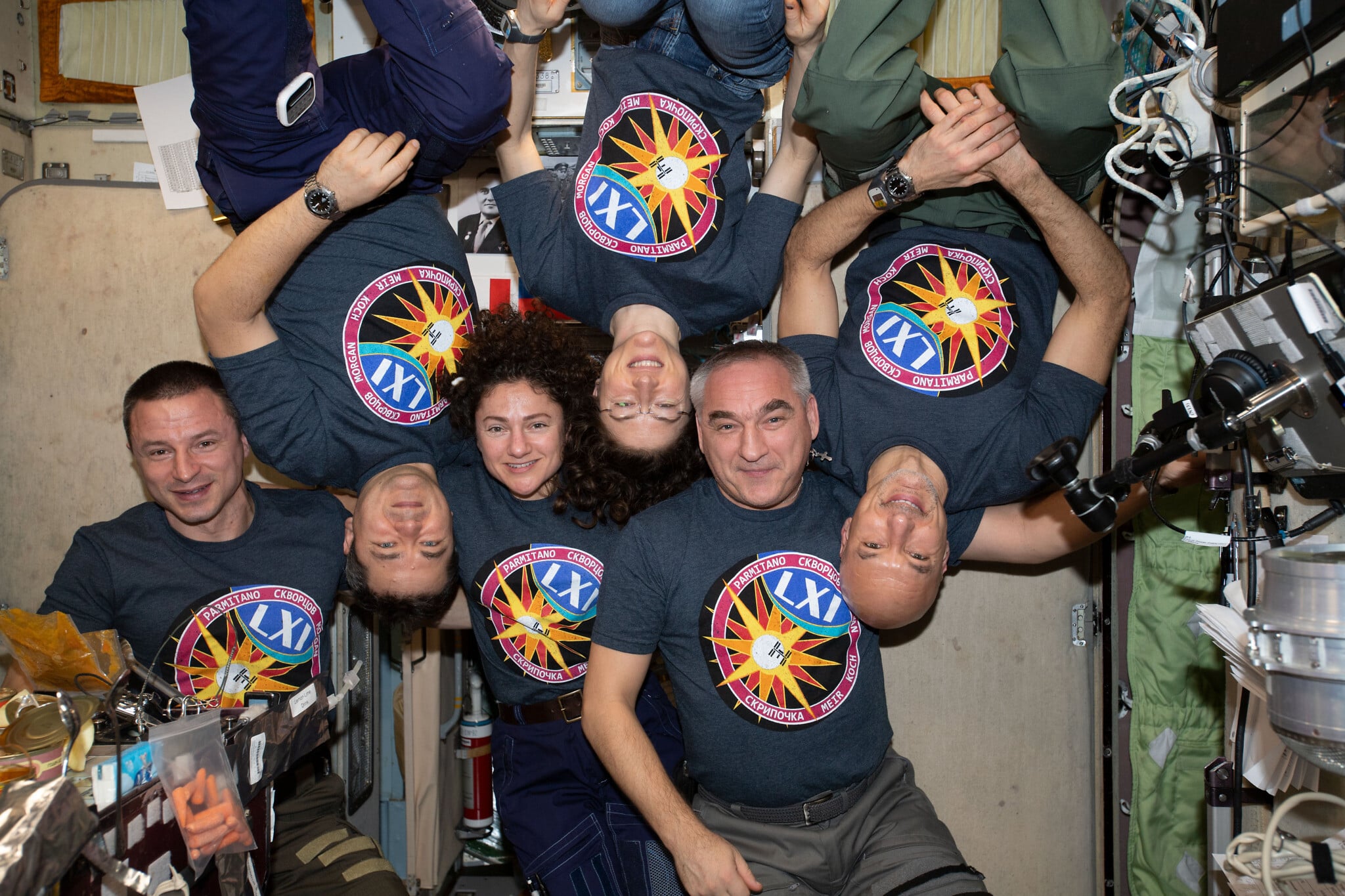 NASA astronaut Jessica Meir (third from left) with crew mates on the International Space Station. (NASA) NASA astronaut Jessica Meir (third from left) with crew mates on the International Space Station. (NASA)