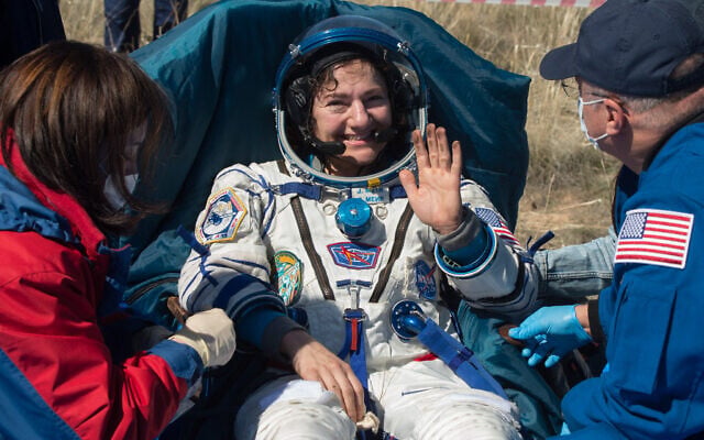 NASA astronaut Jessica Meir outside the Soyuz MS-15 spacecraft after she lands with NASA astronaut Andrew Morgan and Roscosmos cosmonaut Oleg Skripochka in a remote area near the town of Zhezkazgan, Kazakhstan on Friday, April 17, 2020.(NASA/GCTC/Andrey Shelepin)