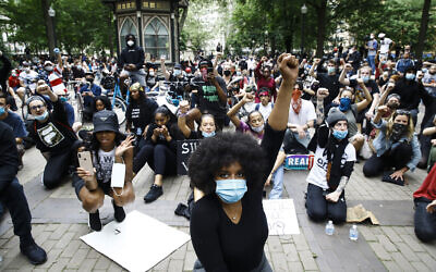 Demonstrators on June 2, 2020, at Rittenhouse Square in Philadelphia, during a protest over the death of George Floyd, who died May 25 after he was restrained by Minneapolis police. (AP Photo/Matt Rourke)