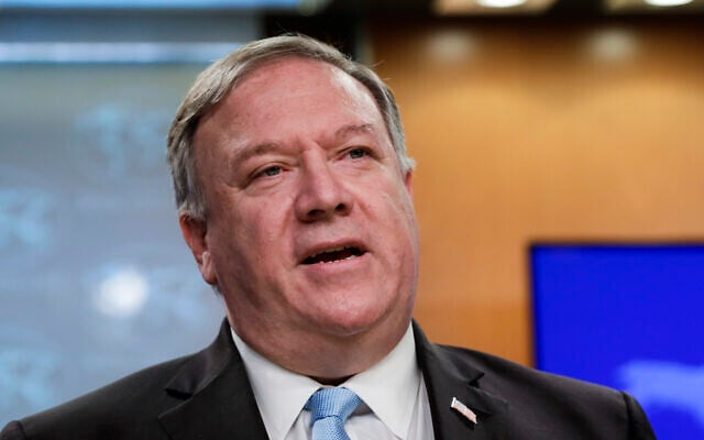 US Secretary of State Mike Pompeo speaks at the State Department in Washington, June 11, 2020. (Yuri Gripas/Pool via AP) US Secretary of State Mike Pompeo speaks at the State Department in Washington, June 11, 2020. (Yuri Gripas/Pool via AP)