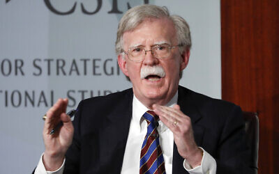 Former national security adviser John Bolton gestures while speaking at the Center for Strategic and International Studies in Washington, September 30, 2019. (AP Photo/Pablo Martinez Monsivais)