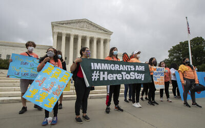 Illustrative: DACA students celebrate in front of the US Supreme Court in in Washington,DC, on June 18, 2020. (AP Photo/Manuel Balce Ceneta)
