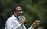 Senate candidate Charles Booker speaks at a campaign stop at Pikeville City Park in Pikeville, Kentucky, on June 22, 2020 (Ryan C. Hermens/Lexington Herald-Leader via AP)