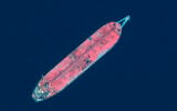 A satellite image of the FSO Safer tanker moored off Ras Issa port, in Yemen, June 17, 2020. (Maxar Technologies via AP)