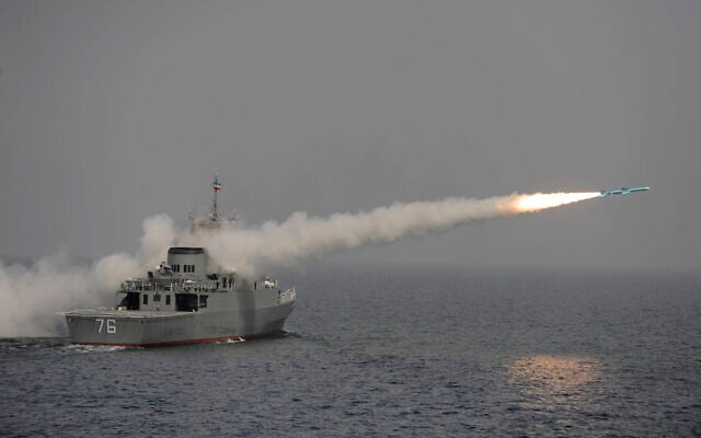 Illustrative: An Iranian warship fires a missile, reported to be a Noor long-range anti-ship missile, in an exercise in the southern waters of Iran, March 9, 2010. (AP Photo/IIPA, Ebrahim Norouzi) Illustrative: An Iranian warship fires a missile, reported to be a Noor long-range anti-ship missile, in an exercise in the southern waters of Iran, March 9, 2010. (AP Photo/IIPA, Ebrahim Norouzi)