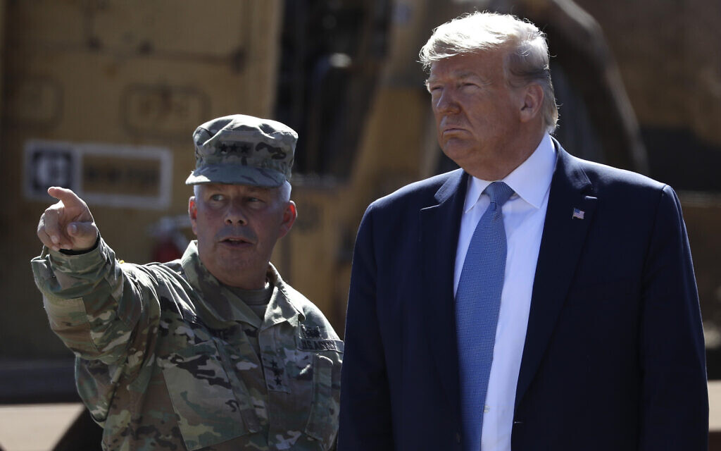 US President Donald Trump tours a section of the southern border wall, September 18, 2019, in Otay Mesa, California, with the Commanding General of the Army Corps of Engineers Lt. Gen. Todd Semonite. (AP Photo/Evan Vucci) US President Donald Trump tours a section of the southern border wall, September 18, 2019, in Otay Mesa, California, with the Commanding General of the Army Corps of Engineers Lt. Gen. Todd Semonite. (AP Photo/Evan Vucci)