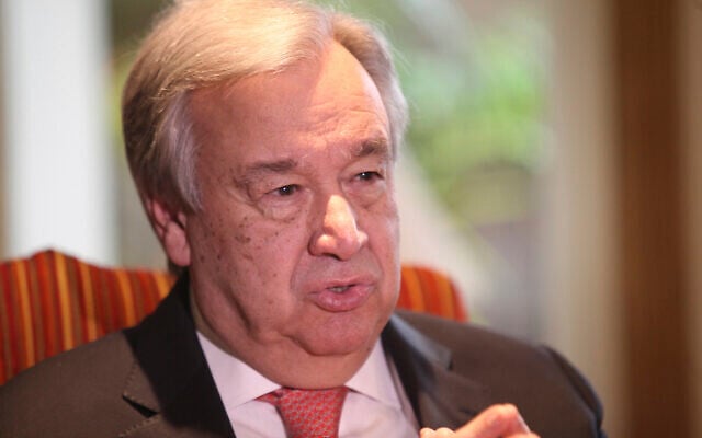 UN Secretary General Antonio Guterres speaks to The Associated Press in Lahore, Pakistan, Tuesday, Feb. 18, 2020. (AP Photo/K.M. Chaudhry) UN Secretary General Antonio Guterres speaks to The Associated Press in Lahore, Pakistan, Tuesday, Feb. 18, 2020. (AP Photo/K.M. Chaudhry)