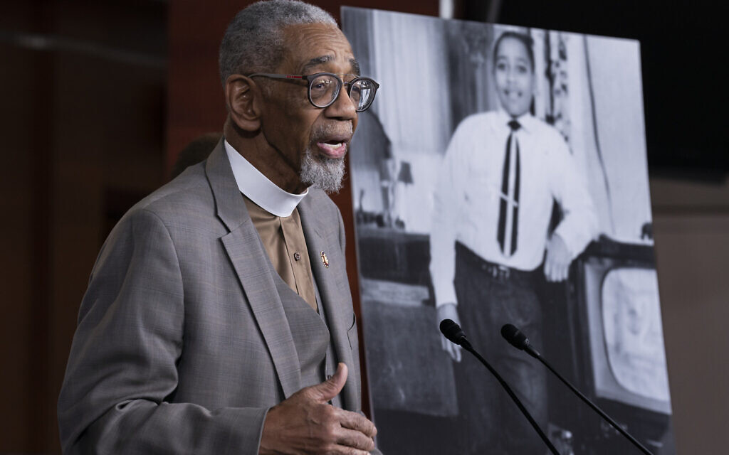 Rep. Bobby Rush, D-Ill., speaks during a news conference about the 'Emmett Till Antilynching Act' which would designate lynching as a hate crime under federal law, on Capitol Hill in Washington, Wednesday, February 26, 2020. (AP Photo/J. Scott Applewhite)