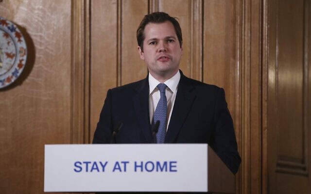 Britain's Housing, Communities and Local Government Secretary Robert Jenrick speaks during a daily COVID 19 coronavirus press briefing to announce new measures to limit the spread of the virus, at Downing Street in London March 22, 2020 (Ian Vogler / Pool via AP) Britain's Housing, Communities and Local Government Secretary Robert Jenrick speaks during a daily COVID 19 coronavirus press briefing to announce new measures to limit the spread of the virus, at Downing Street in London March 22, 2020 (Ian Vogler / Pool via AP)