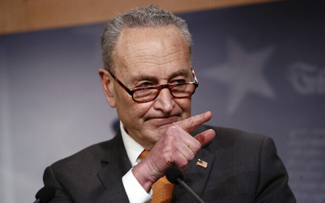 Senate Minority Leader Sen. Chuck Schumer of New York, speaks during a news conference on Capitol Hill in Washington, May 12, 2020. (Patrick Semansky/AP) Senate Minority Leader Sen. Chuck Schumer of New York, speaks during a news conference on Capitol Hill in Washington, May 12, 2020. (Patrick Semansky/AP)