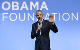 Former US President Barack Obama speaking at the Gathering of Rising Leaders in the Asia Pacific, organized by the Obama Foundation in Kuala Lumpur, Malaysia, December 13, 2019. (Vincent Thian/AP)