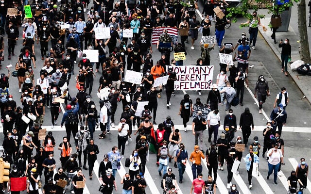 Illustrative: Overhead view of an anti-police brutality Black Lives Matter protest rally on Third Avenue on June 2, 2020, in New York. (Photo by Evan Agostini/Invision/AP) Illustrative: Overhead view of an anti-police brutality Black Lives Matter protest rally on Third Avenue on June 2, 2020, in New York. (Photo by Evan Agostini/Invision/AP)