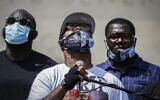 The brother of George Floyd, Terrence Floyd speaks to a crowd during a rally at Cadman Plaza Park, on Thursday, June 4, 2020, in the Brooklyn borough of New York. (AP Photo/John Minchillo)