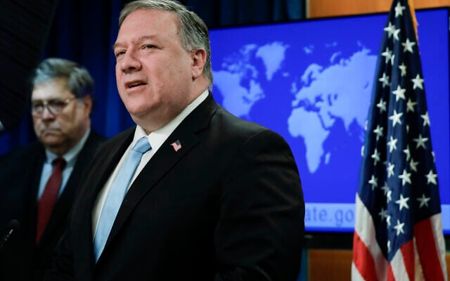 US Secretary of State Mike Pompeo (right) at the State Department on June 11, 2020 (Yuri Gripas/Pool via AP) US Secretary of State Mike Pompeo (right) at the State Department on June 11, 2020 (Yuri Gripas/Pool via AP)