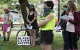 People attend a public Shabbat service to protest against police brutality and in solidarity with Black Lives Matter, Saturday, June 13, 2020, in Providence, R.I. (AP/Michael Dwyer)